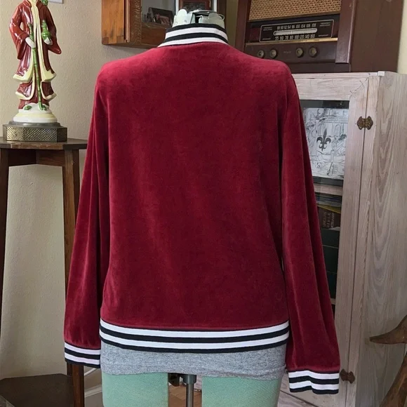 Red Velvet Velour Track Jacket Y2K Emo Soft Grunge Zip Up Striped Collar retro - Picture 6 of 12